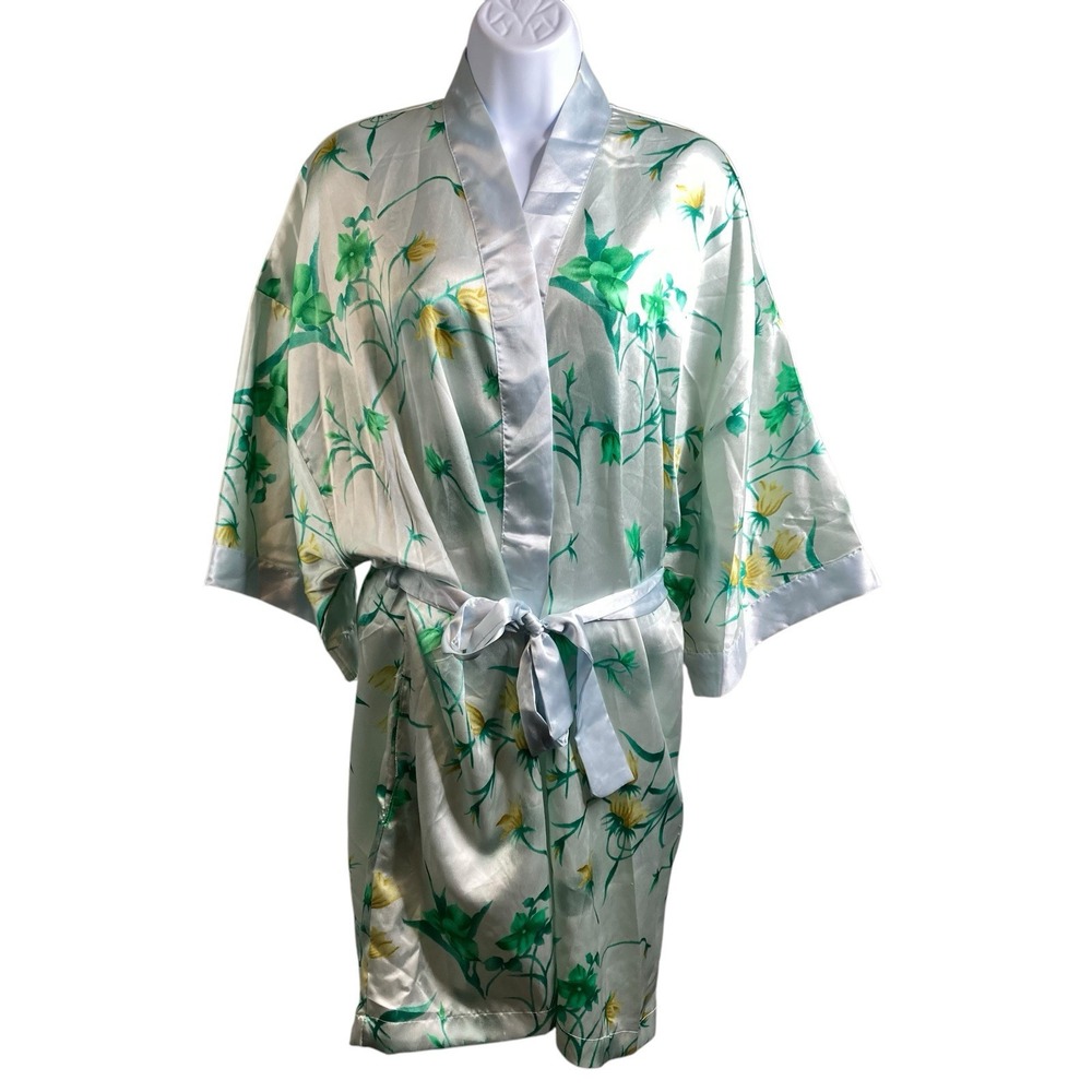VTG SANTE CLASSICS Tie‎ Front Kimono Robe Sz 1X Retro Floral Vibe Coquette Silky